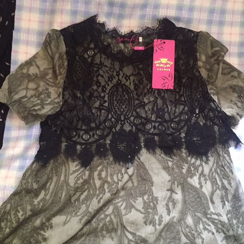 green and black lace top